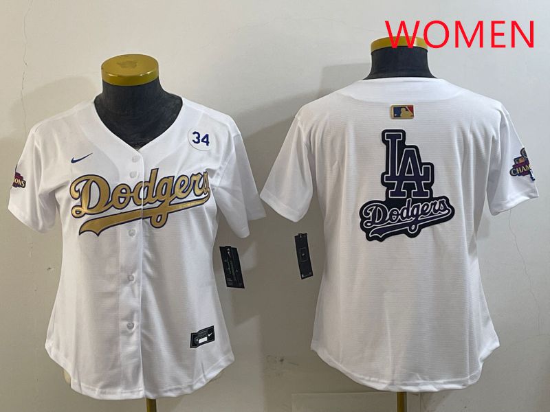 Women Los Angeles Dodgers Blank White Champion gold character 2025 Nike MLB Jersey style 23
